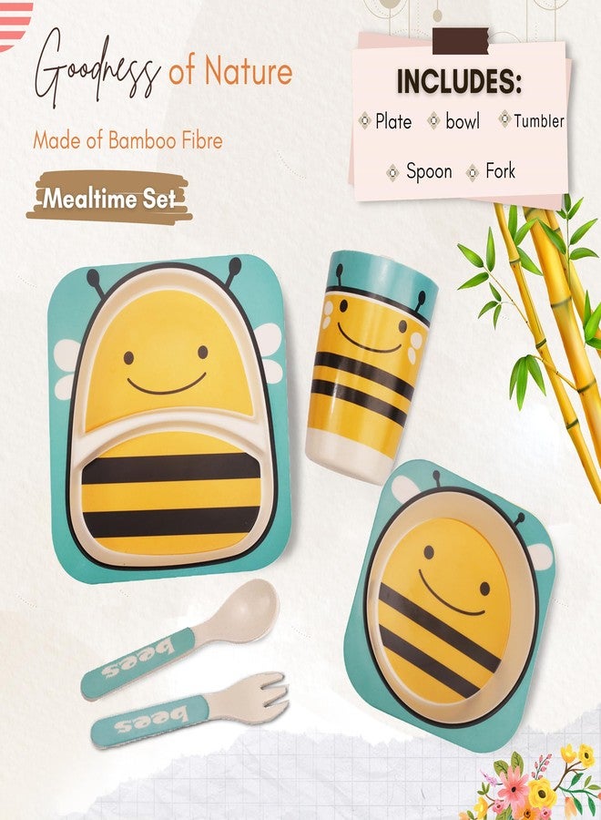 Tony Stark Bamboo Baby Feeding Set - 5-Piece Tableware for Toddlers, Kids & Babies Includes Plate, Bowl, Cup, Spoon, Fork - BPA-Free, Unbreakable Eco-Friendly |Organic & Natural (Honey Bee) - Image 3
