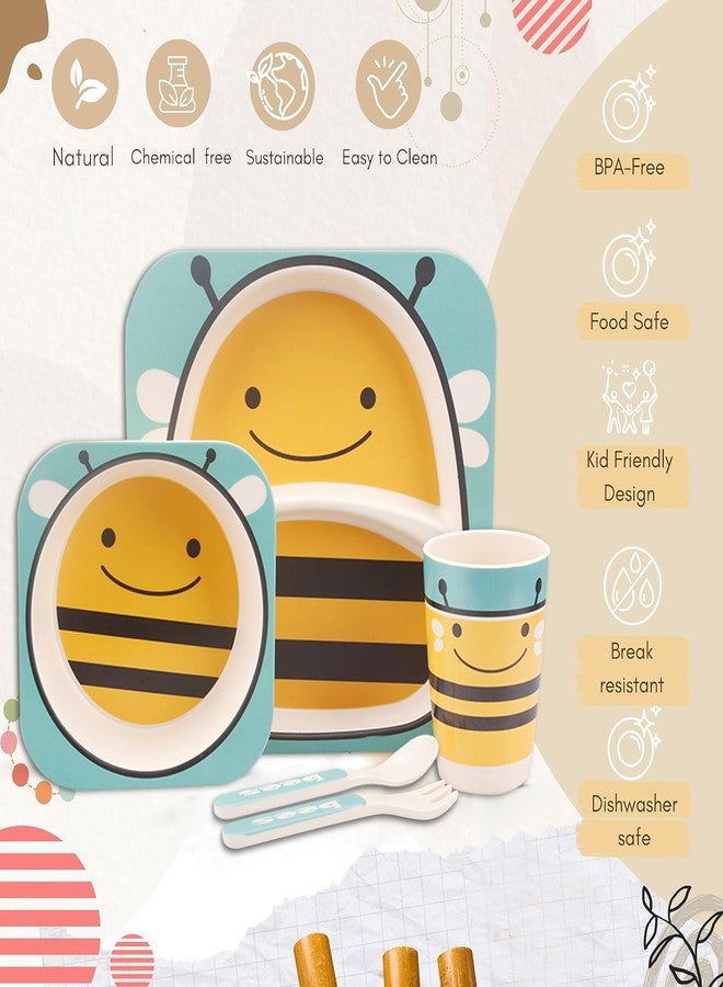 Tony Stark Bamboo Baby Feeding Set - 5-Piece Tableware for Toddlers, Kids & Babies Includes Plate, Bowl, Cup, Spoon, Fork - BPA-Free, Unbreakable Eco-Friendly |Organic & Natural (Honey Bee) - Image 4