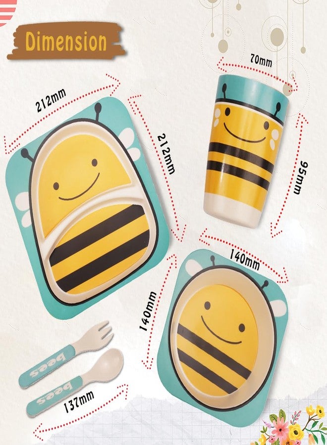Tony Stark Bamboo Baby Feeding Set - 5-Piece Tableware for Toddlers, Kids & Babies Includes Plate, Bowl, Cup, Spoon, Fork - BPA-Free, Unbreakable Eco-Friendly |Organic & Natural (Honey Bee) - Image 2