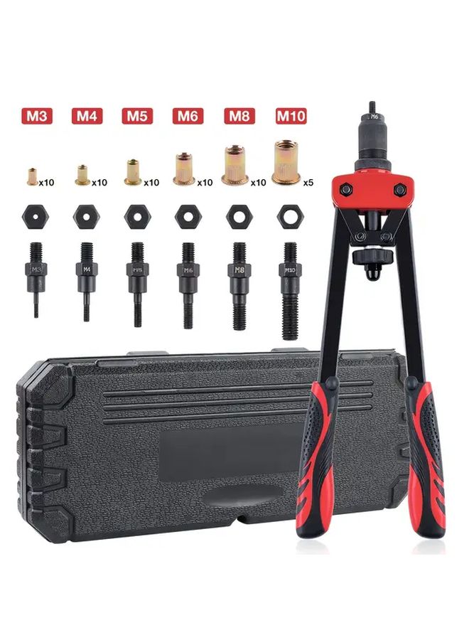 Professional Hand Rivet Nut Tool Setter Kit With 6 Mandrels M3 M4 M5 M6 M8 M10 And 55pcs Rivnuts Carry Case - Image 2