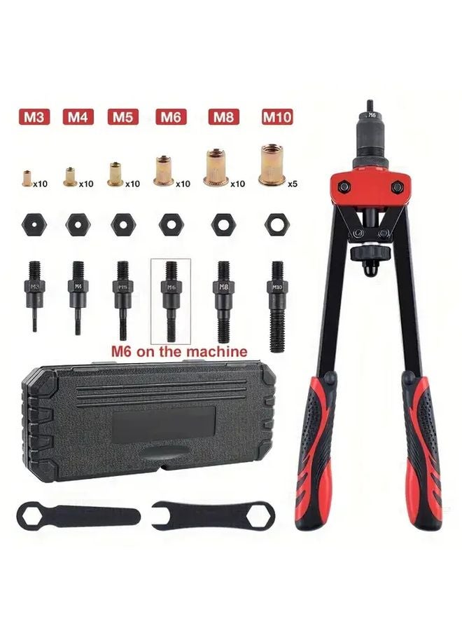 Professional Hand Rivet Nut Tool Setter Kit With 6 Mandrels M3 M4 M5 M6 M8 M10 And 55pcs Rivnuts Carry Case - Image 1