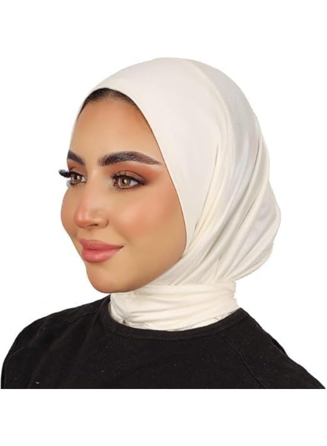 Hanady Women's Hijab Under-Cap Flexible Multi-use Kuwaiti Bandana Soft Cotton Lycra Head Accessory Modern White (7087) - Image 2