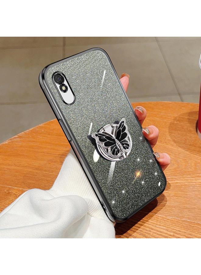 The Bros Case For Redmi 9A Plated Gradient Glitter Butterfly Holder TPU Phone Case