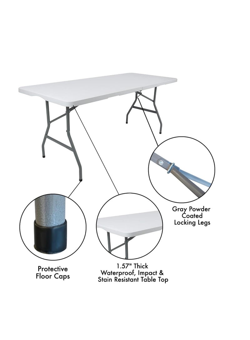 Heavy Duty 6ft Folding Table - Portable & Compact - Perfect for Picnics, Restaurants, Garden, Camping Table, BBQ, Crafts, Parties, BBQ Market Multipurpose - Image 3