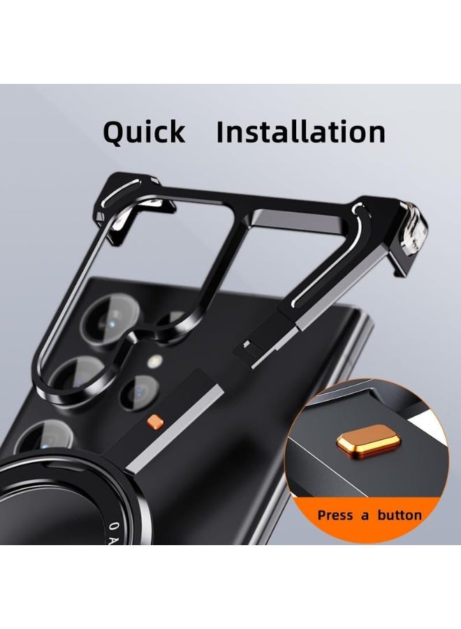 عام غطاء على شكل Z بإطار معدني بدون حواف مع حلقة دوارة 360 درجة وإطار معدني وحامل قائم لسامسونج جالاكسي إس 25 الترا، متوافق مع الشحن اللاسلكي | درع ألومنيوم فاخر. - Image 4