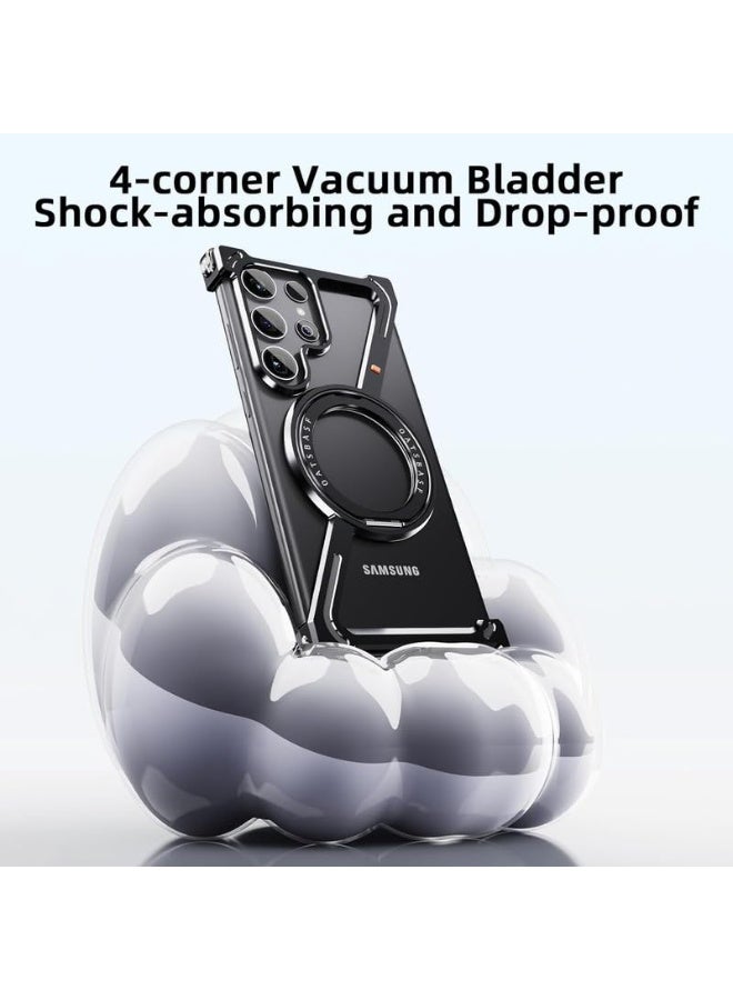 عام غطاء على شكل Z بإطار معدني بدون حواف مع حلقة دوارة 360 درجة وإطار معدني وحامل قائم لسامسونج جالاكسي إس 25 الترا، متوافق مع الشحن اللاسلكي | درع ألومنيوم فاخر. - Image 5