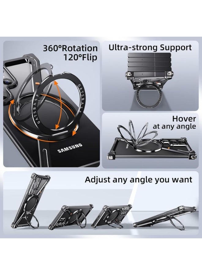 عام غطاء على شكل Z بإطار معدني بدون حواف مع حلقة دوارة 360 درجة وإطار معدني وحامل قائم لسامسونج جالاكسي إس 25 الترا، متوافق مع الشحن اللاسلكي | درع ألومنيوم فاخر. - Image 2