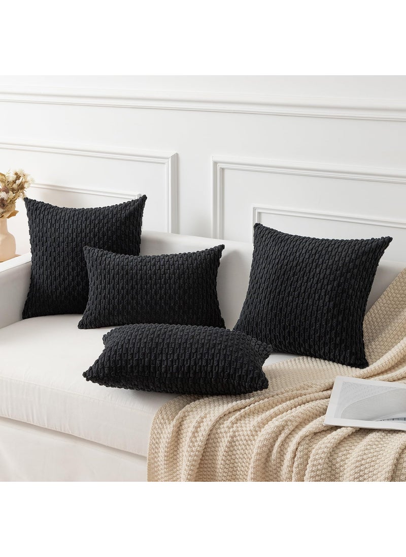 K KEVIN TEXTILE Kevin Textile Set of 2 Decorative Pillow Cover Solid Striped Corduroy Plush Velvet Cushion Cover for Couch 50cm 20 x 20 Inch Black  - Image 5