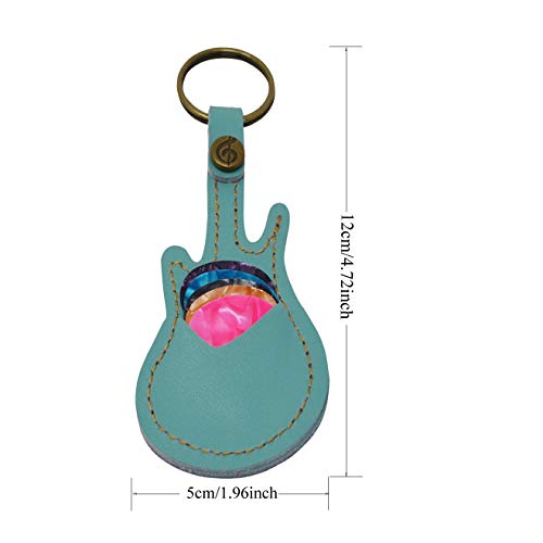 PUNK Leather Guitar Picks Case with Keyring - 5pcs Plectrums Gift (Light Blue) - Image 4