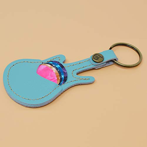 PUNK Leather Guitar Picks Case with Keyring - 5pcs Plectrums Gift (Light Blue) - Image 2