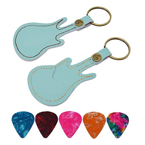 PUNK Leather Guitar Picks Case with Keyring - 5pcs Plectrums Gift (Light Blue) - Image 3