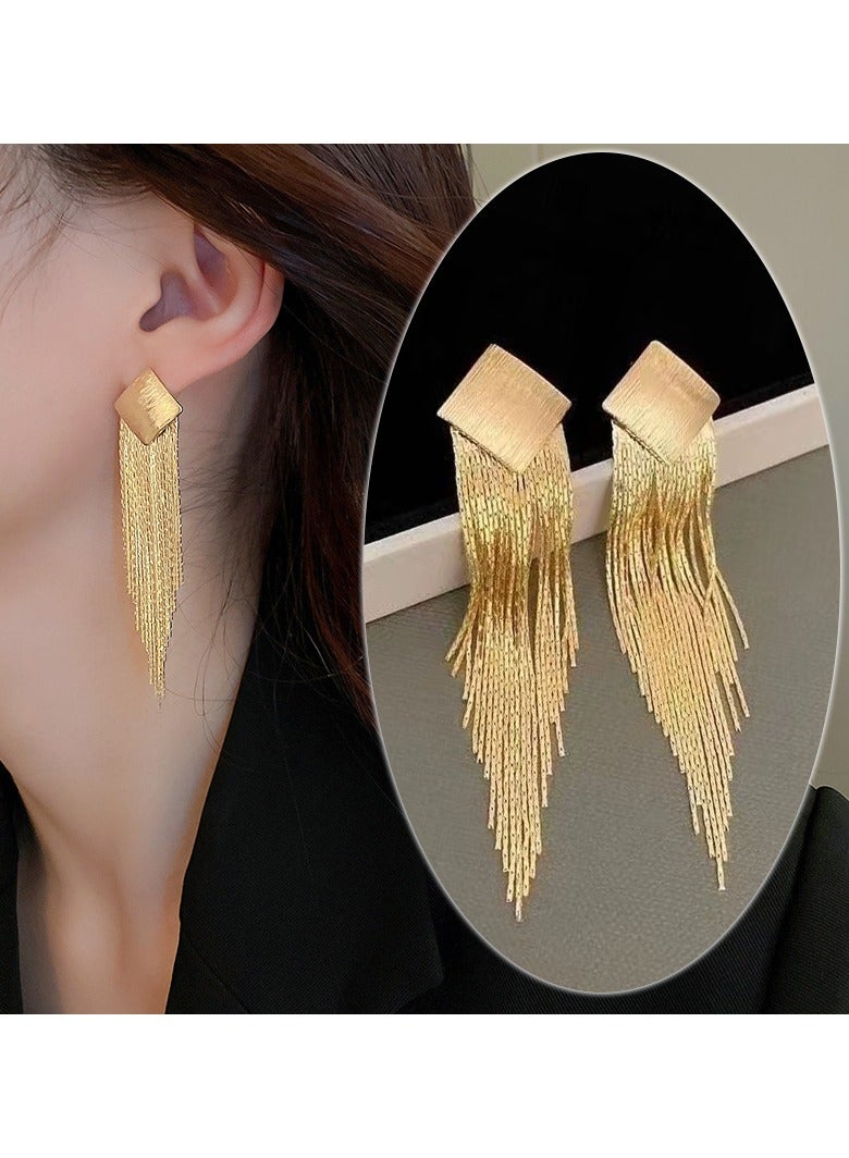 أقراط متدلية طويلة للحفلات بتصميم معين عتيق، أقراط معدنية رفيعة، أقراط نسائية ذهبية اللون - Image 1