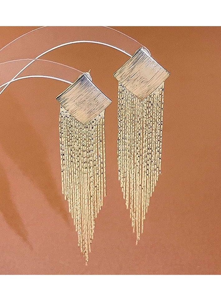 أقراط متدلية طويلة للحفلات بتصميم معين عتيق، أقراط معدنية رفيعة، أقراط نسائية ذهبية اللون - Image 2