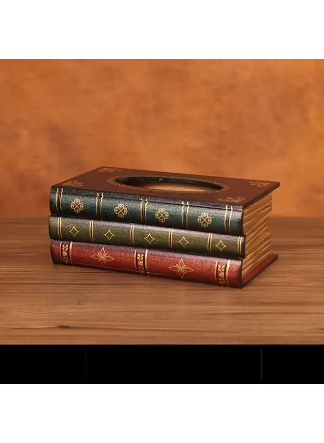 حامل علبة المناديل الخشبية ذو الطراز الأوروبي الكلاسيكي - لون القهوة بتصميم زهري - Image 1