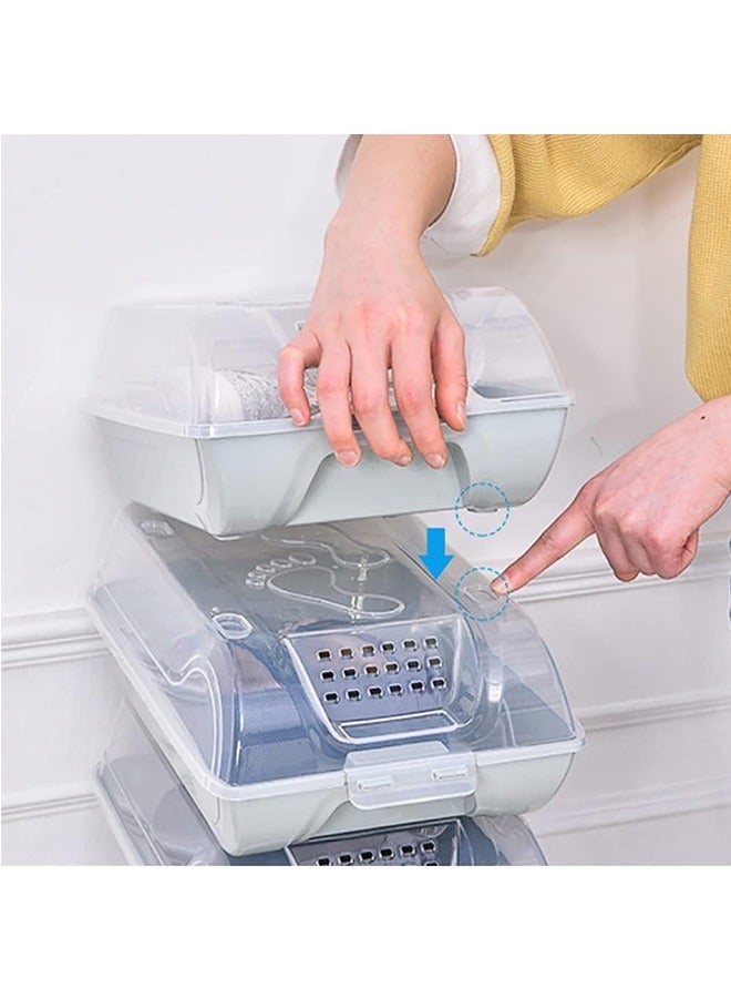 JCB CHIC صندوق أحذية قابل للتكديس، صندوق تخزين أحذية بلاستيكي، صندوق تخزين أحذية بلاستيكي، حاويات تنظيم أحذية شفافة قابلة للتكديس لخزانة الملابس، حافظة عرض أحذية رياضية موفرة للمساحة، حاويات تنظيم أحذية بأغطية، 10 عبوات (أزرق) - Image 5