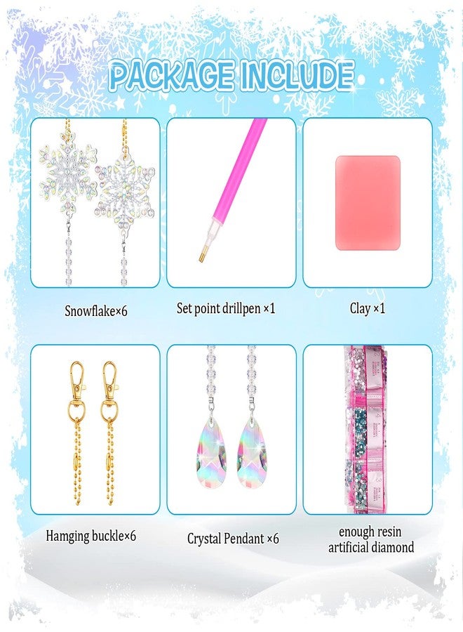 Perthlin 6 Pcs Christmas Snowflake Diamond Art Kits Double Sided Winter Diamond Wind Chimes Art for Window Christmas Tree Decoration Snowflake Suncatchers for DIY Crafts Wonderland Decoration - Image 3