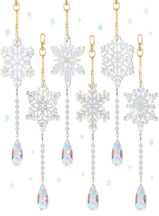 Perthlin 6 Pcs Christmas Snowflake Diamond Art Kits Double Sided Winter Diamond Wind Chimes Art for Window Christmas Tree Decoration Snowflake Suncatchers for DIY Crafts Wonderland Decoration - Image 1
