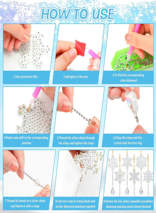 Perthlin 6 Pcs Christmas Snowflake Diamond Art Kits Double Sided Winter Diamond Wind Chimes Art for Window Christmas Tree Decoration Snowflake Suncatchers for DIY Crafts Wonderland Decoration - Image 5