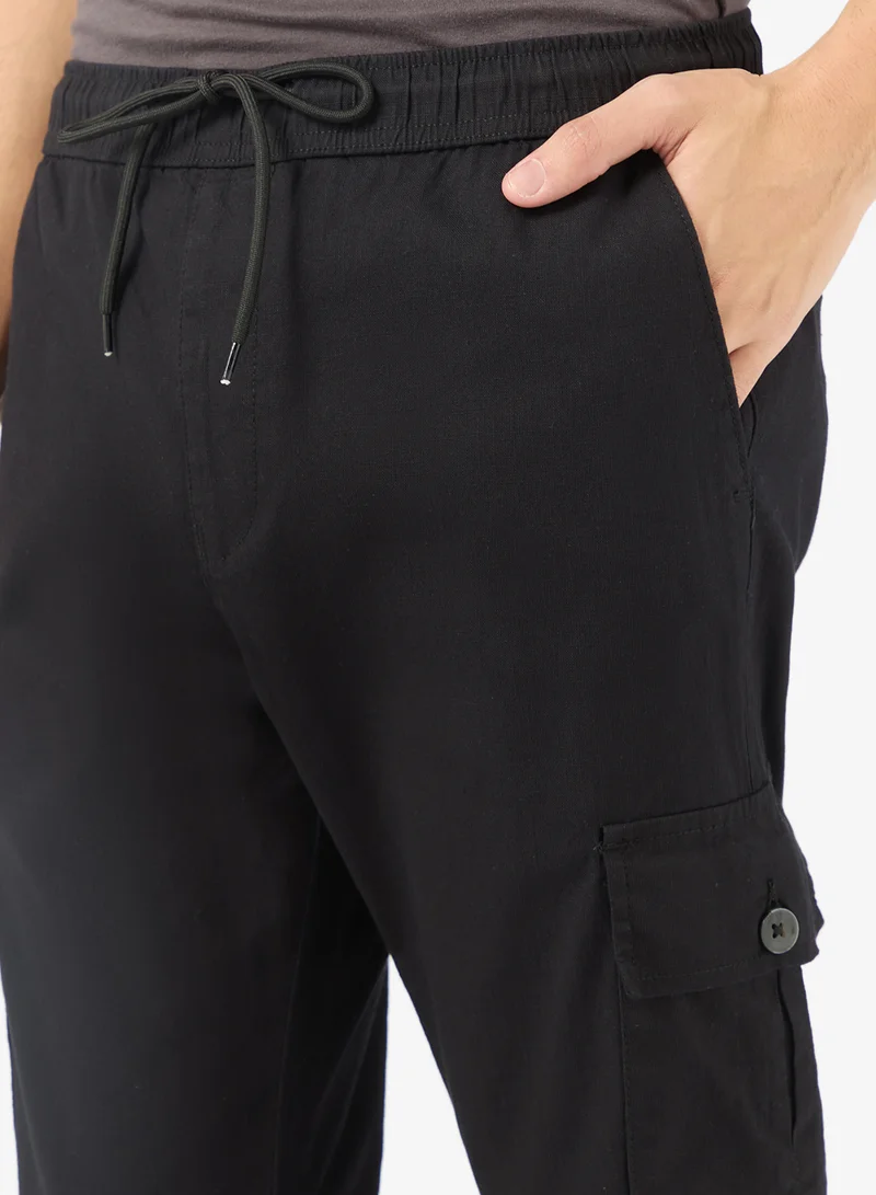 Seventy Five Black Slim Fit Cargo Pants for Men | Best Price UAE