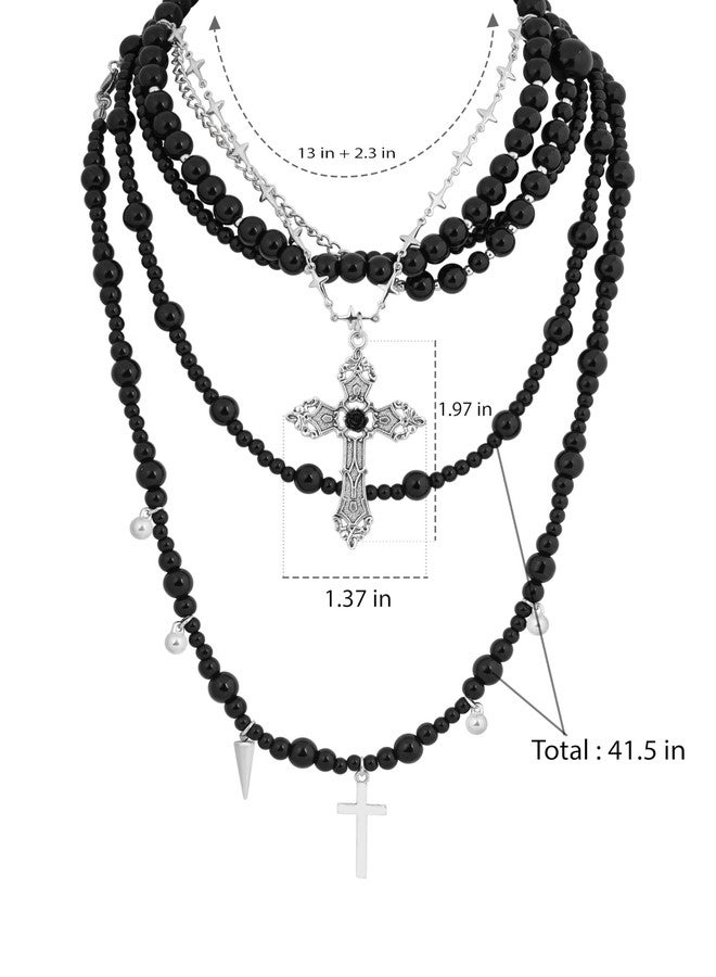 Sacina Layered Black Imitaiton Pearl Cross Choker Necklace, Black Choker, Gothic Punk Grunge Emo Necklace, Goth Jewelry, Christmas Jewelry Gift for Women - Image 5