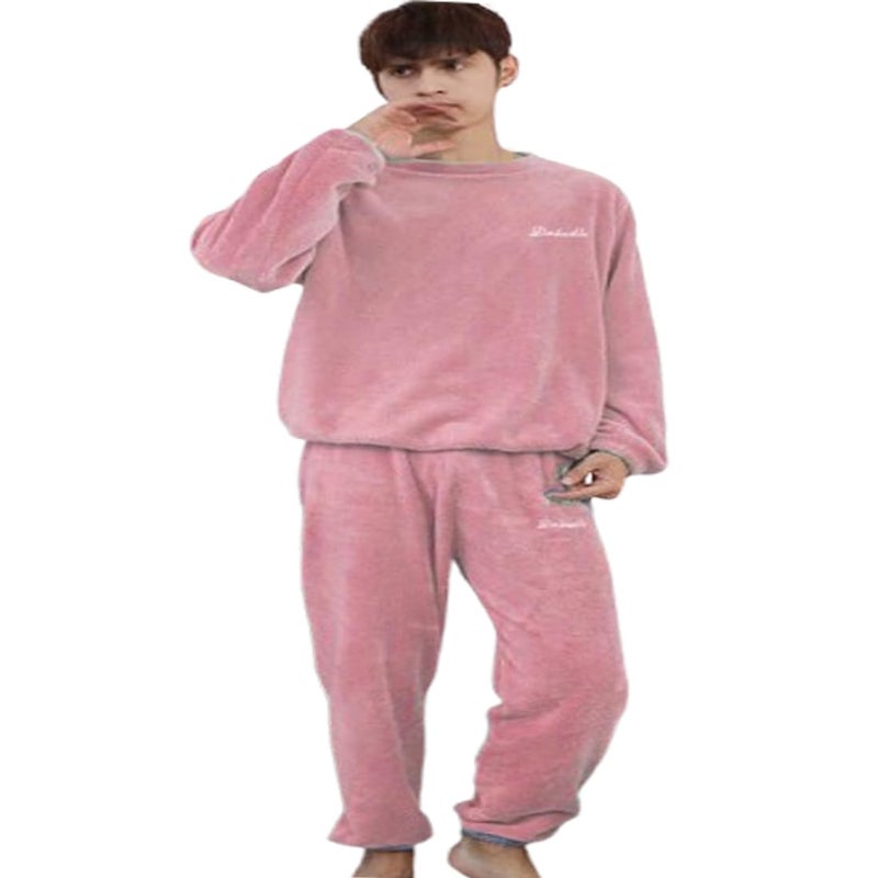Ukal Men's and Boy's Winter Wool Blend Fleece Velvet Full Length Nightwear Pajama and top Set (Pink, Small) - Image 5