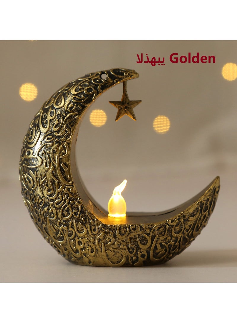 Decorative Crescent Moon LED Candle Holder, Star hanging, Arabic Calligraphy Design,Home light, Eid al-Adha Decoration - Image 3