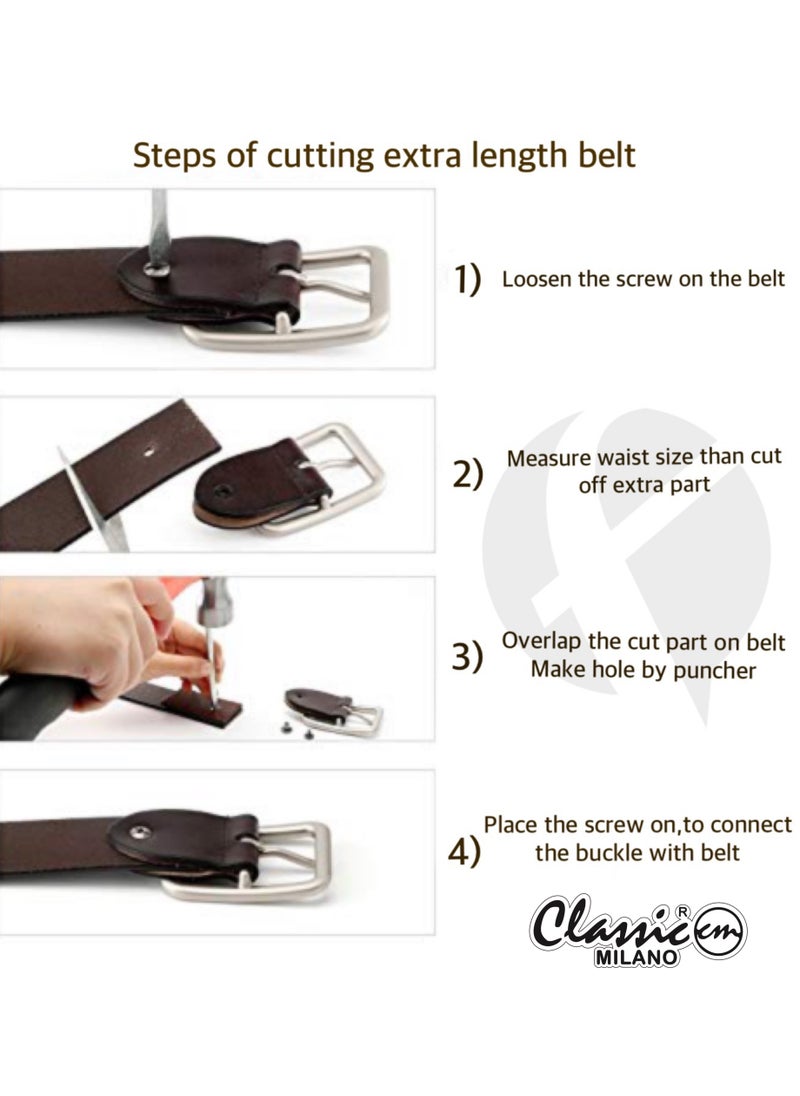 Classic Milano Classic Milano Genuine Leather Belt Men - Semi-Casual Men's Belts & Party Wear Belt, Casual Outfits, Gifts - Black & Brown Men’s Leather Belt for Men  - Image 5