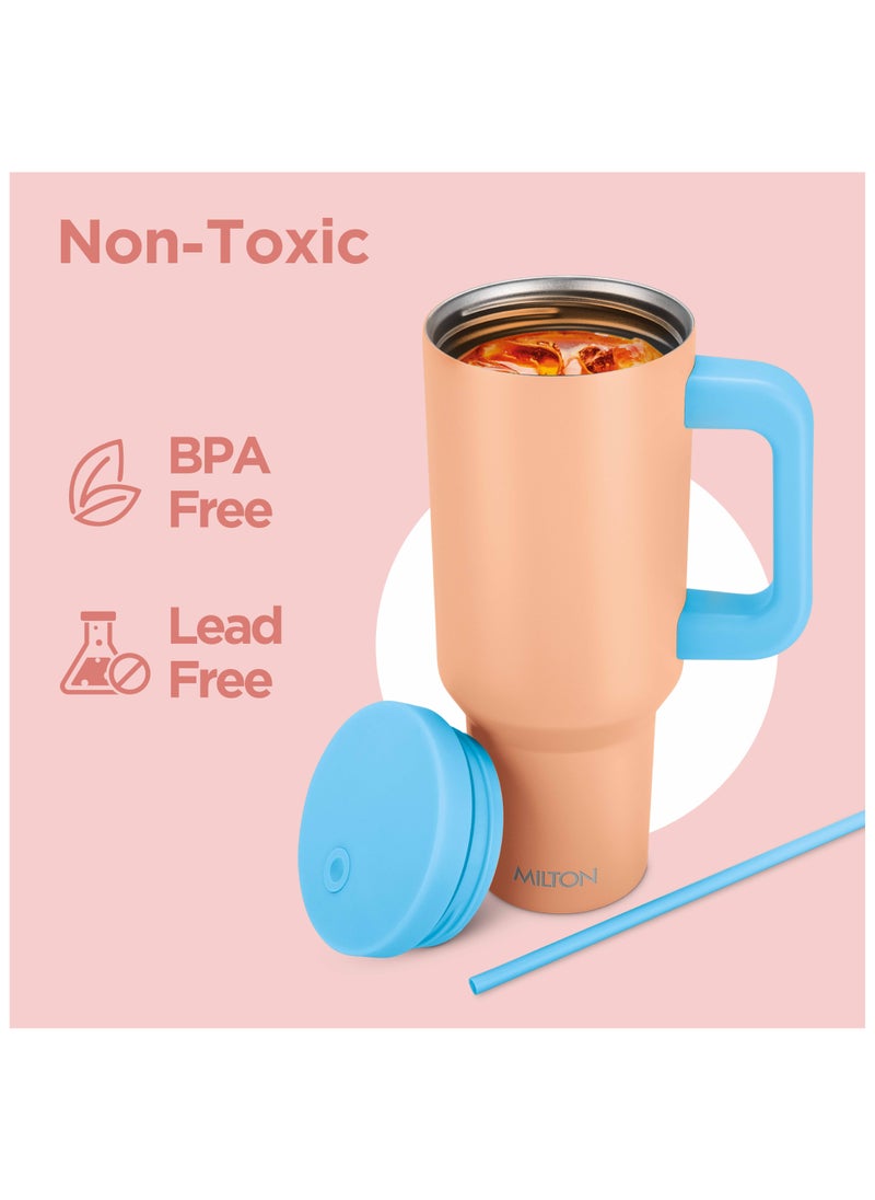 Milton Milton 40 oz Tumbler with Dual Removable Handles and Straws, Double Walled Vacuum Insulated Travel Mug, Keeps Drinks Hot for 12 Hours, Cold 24 Hours, Stainless Steel Water Bottle, Venus,Peach fuzz  - Image 2