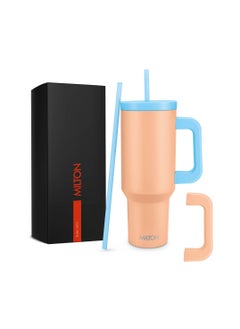 Milton Milton 40 oz Tumbler with Dual Removable Handles and Straws, Double Walled Vacuum Insulated Travel Mug, Keeps Drinks Hot for 12 Hours, Cold 24 Hours, Stainless Steel Water Bottle, Venus,Peach fuzz  - Image 1