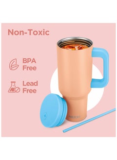Milton Milton 40 oz Tumbler with Dual Removable Handles and Straws, Double Walled Vacuum Insulated Travel Mug, Keeps Drinks Hot for 12 Hours, Cold 24 Hours, Stainless Steel Water Bottle, Venus,Peach fuzz  - Image 2