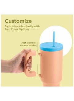 Milton Milton 40 oz Tumbler with Dual Removable Handles and Straws, Double Walled Vacuum Insulated Travel Mug, Keeps Drinks Hot for 12 Hours, Cold 24 Hours, Stainless Steel Water Bottle, Venus,Peach fuzz  - Image 3