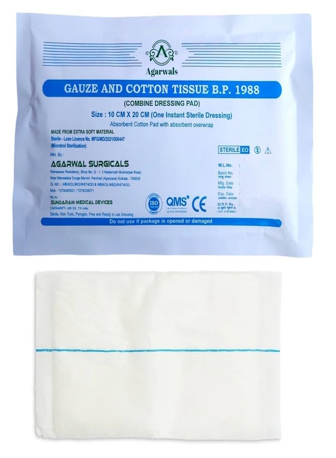 Agarwals Premium Sterile Combine Dressing Surgical Pad 10CM x 20CM (Pack of 50) - Image 2