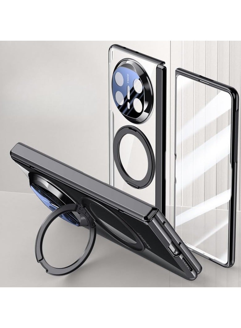 عام غطاء مغناطيسي متوافق مع Huawei Mate X6 [مزود بحامي شاشة عالي الدقة مدمج] [يدعم الشحن اللاسلكي]، غطاء شفاف مقاوم للصدمات مع إطار مطلٍّ وحامل دوّار 360°. - Image 1