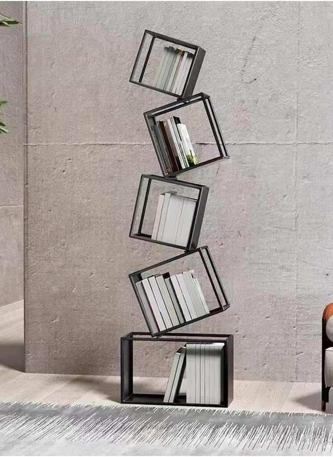 fashionhome - Multipurpose Use Modern Luxury Design Stylish Open Cube Metal Corner Bookcase Large Capacity Storage Organizer Free Standing Bookshelf Display Stand for Entryway Living Room 55x185 cm - Image 1