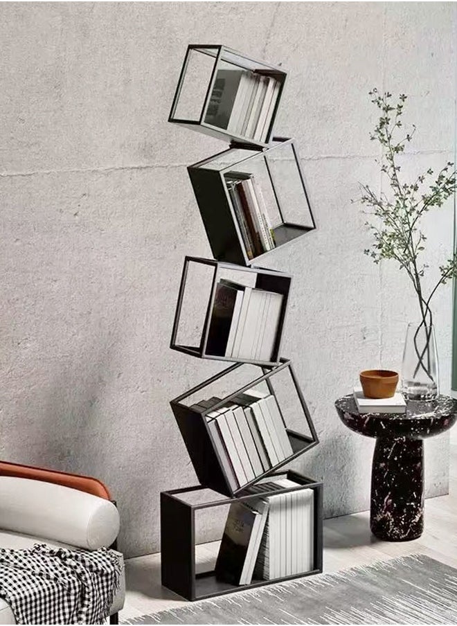 fashionhome - Multipurpose Use Modern Luxury Design Stylish Open Cube Metal Corner Bookcase Large Capacity Storage Organizer Free Standing Bookshelf Display Stand for Entryway Living Room 55x185 cm - Image 1