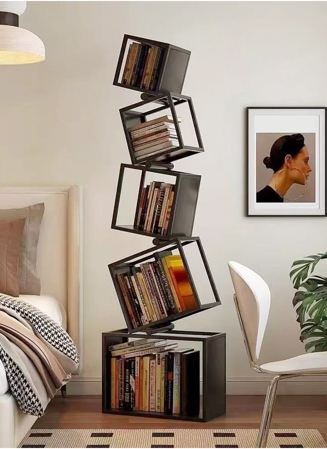 fashionhome - Multipurpose Use Modern Luxury Design Stylish Open Cube Metal Corner Bookcase Large Capacity Storage Organizer Free Standing Bookshelf Display Stand for Entryway Living Room 55x185 cm - Image 1