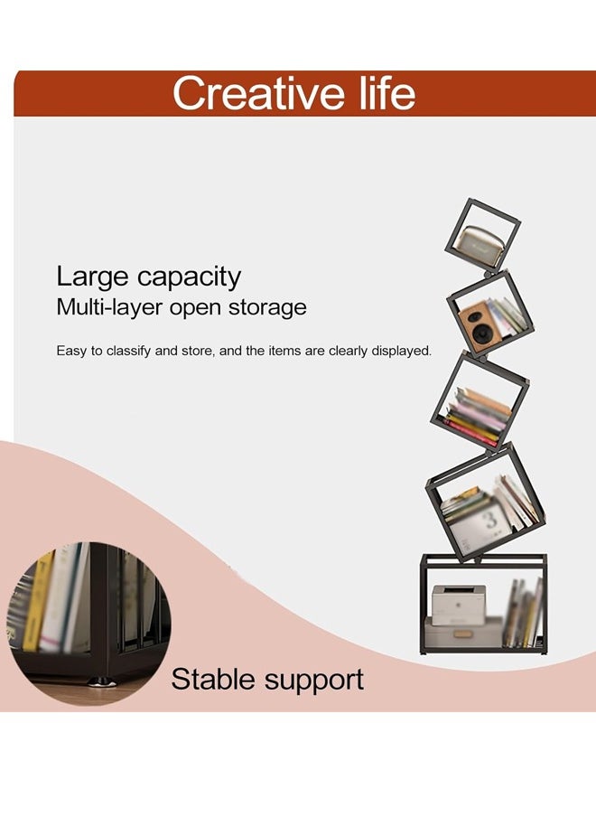 fashionhome - Multipurpose Use Modern Luxury Design Stylish Open Cube Metal Corner Bookcase Large Capacity Storage Organizer Free Standing Bookshelf Display Stand for Entryway Living Room 55x185 cm - Image 1