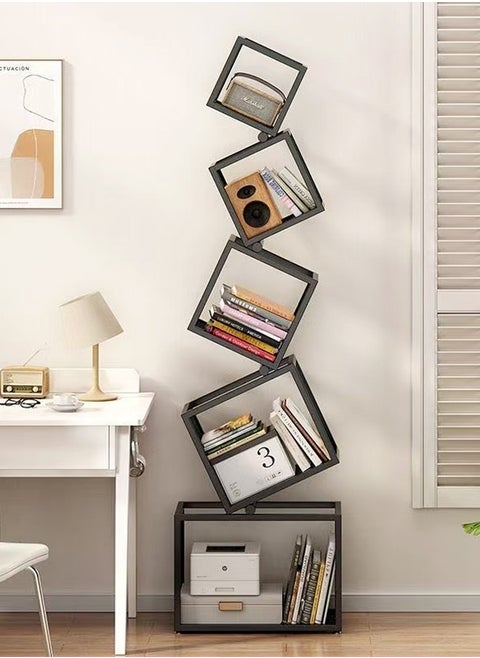Multipurpose Use Modern Luxury Design Stylish Open Cube Metal Corner Bookcase Large Capacity Storage Organizer Free Standing Bookshelf Display Stand for Entryway Living Room 55x185 cm
