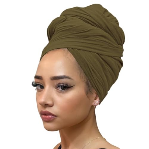 Kachanaa Stretch Jersey Turbans Knit Head wrap Urban Hair Scarfs Solid Color Ultra Soft Breathable Head Bands Ties for Women(Army Green) - Image 1