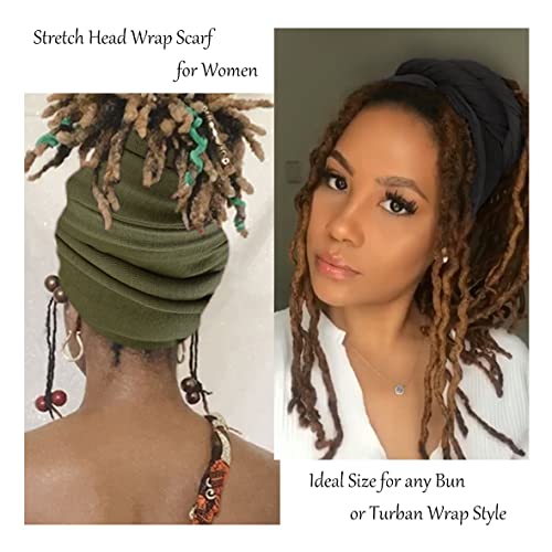 Kachanaa Stretch Jersey Turbans Knit Head wrap Urban Hair Scarfs Solid Color Ultra Soft Breathable Head Bands Ties for Women(Army Green) - Image 2
