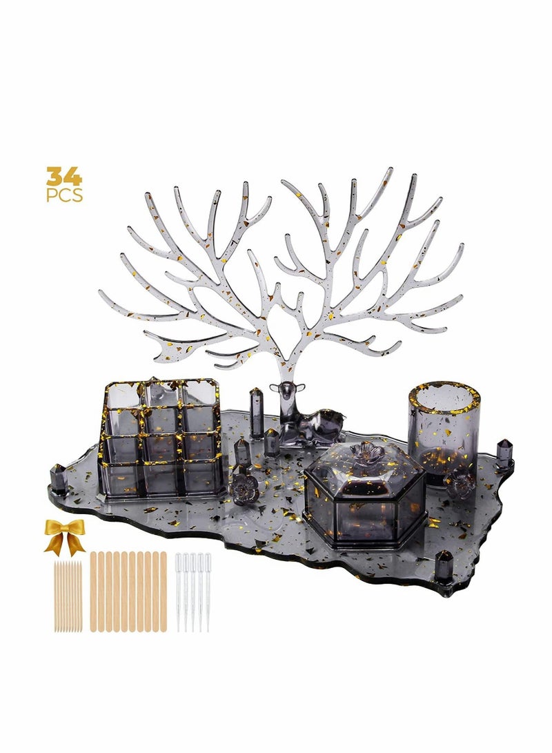 SYOSI Epoxy Resin Molds Box Molds Kit with Deer Hanging Bar, Lipstick Organizer, Hexagon Storage Box, Larger Tray & Crystal Pillars Box Molds for Making Resin Box - Image 2