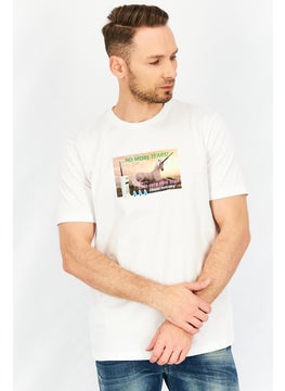 DIESEL Men Crew Neck Short Sleeve Graphic Print T shirt, White  - Image 1