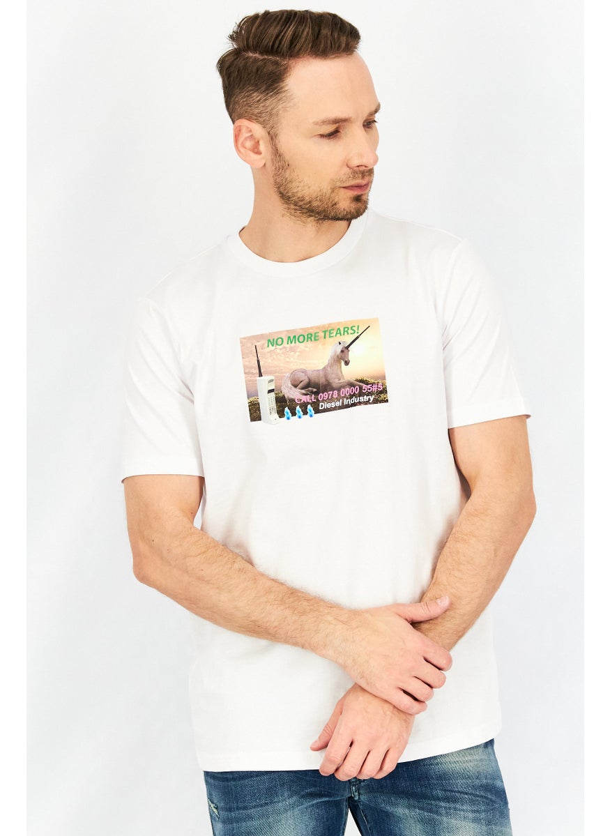 DIESEL Men Crew Neck Short Sleeve Graphic Print T shirt, White  - Image 1