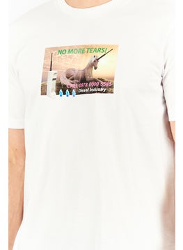 DIESEL Men Crew Neck Short Sleeve Graphic Print T shirt, White  - Image 4