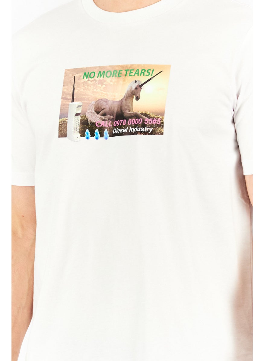DIESEL Men Crew Neck Short Sleeve Graphic Print T shirt, White  - Image 4