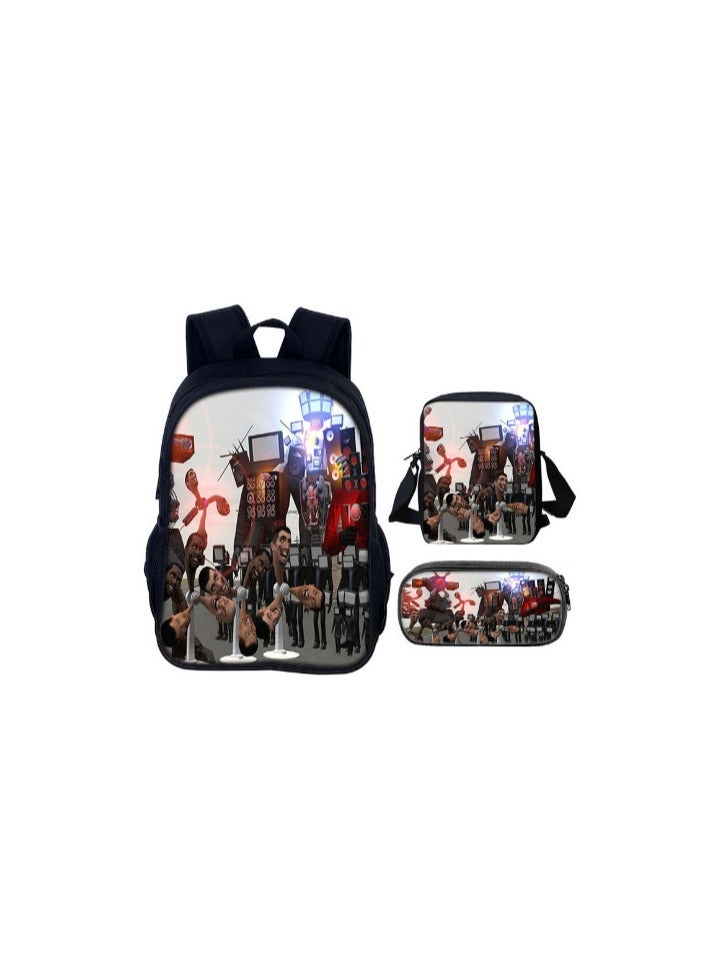 3 Pcs Skibidi Toilet  School Bag Satchel Pencil Case Animated Game Skibidi Toilet Man Gifts For Kids TV Man Toilet Man Titan Man - Image 1