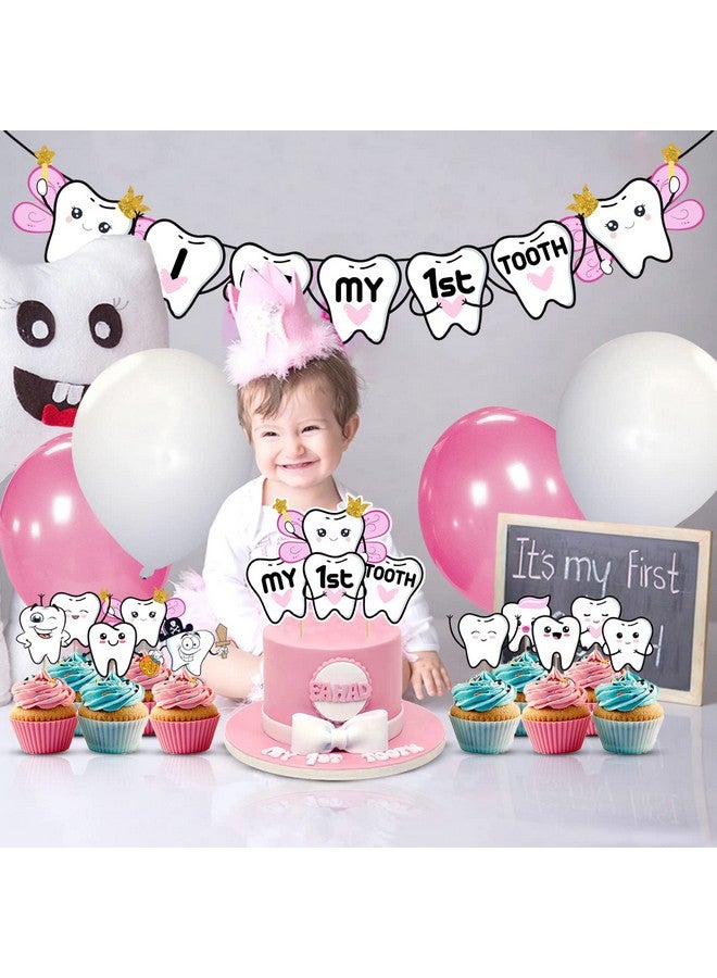 ZYOZIQUE 37 Pcs -I Got My First Tooth Decoration/First Tooth Decoration/First Tooth Decoration Items For Baby/My First Tooth Decoration/1st Teeth Decoration Items - With Balloons (Pink) - Image 4