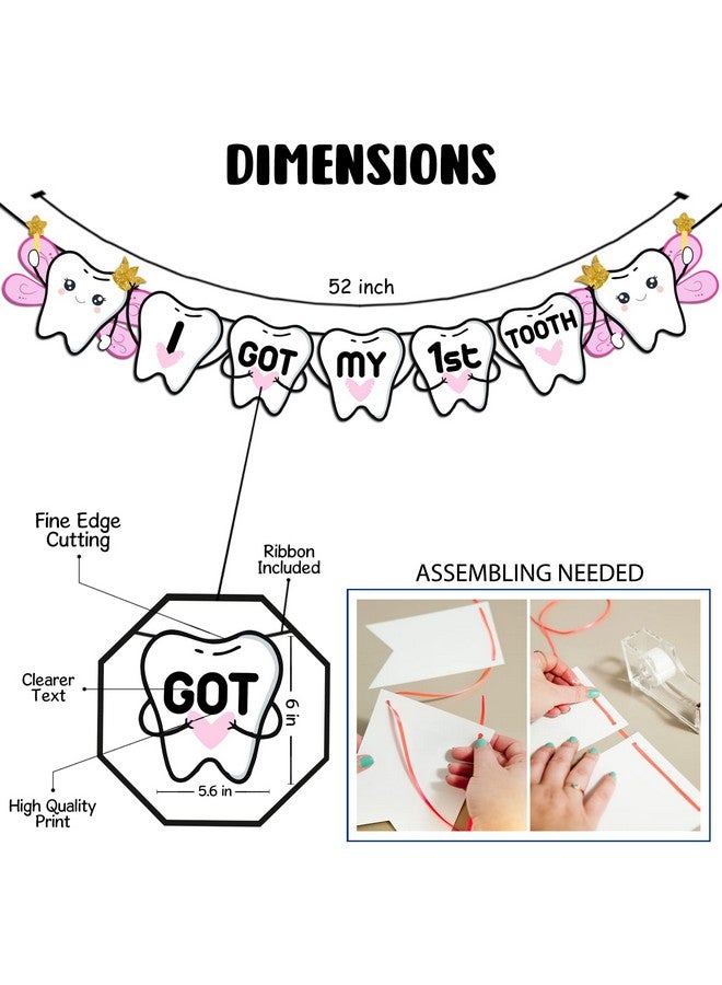ZYOZIQUE 37 Pcs -I Got My First Tooth Decoration/First Tooth Decoration/First Tooth Decoration Items For Baby/My First Tooth Decoration/1st Teeth Decoration Items - With Balloons (Pink) - Image 3