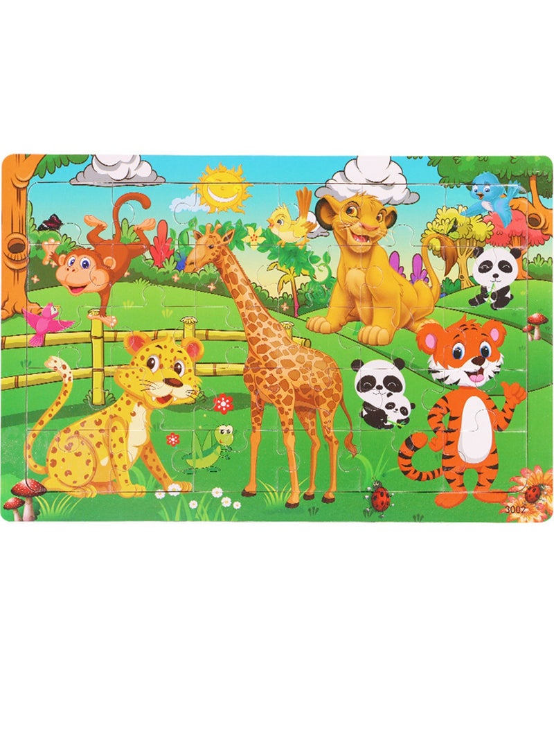 Children's Educational Wooden Cartoon Animal Series Jigsaw Puzzles Suitable Gift Bag Pack - Image 1