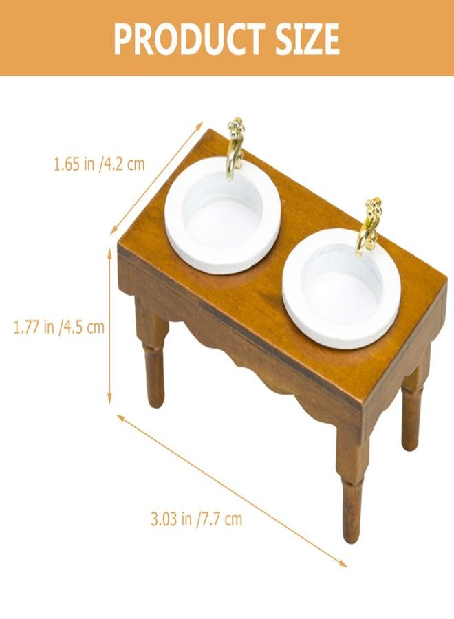 Yardwe Mini Bathroom Furniture - 1:12 Scale Dollhouse Double Sink Wash Basin Light Brown Wooden Dollhouse Accessory for Play and Decoration - Image 3